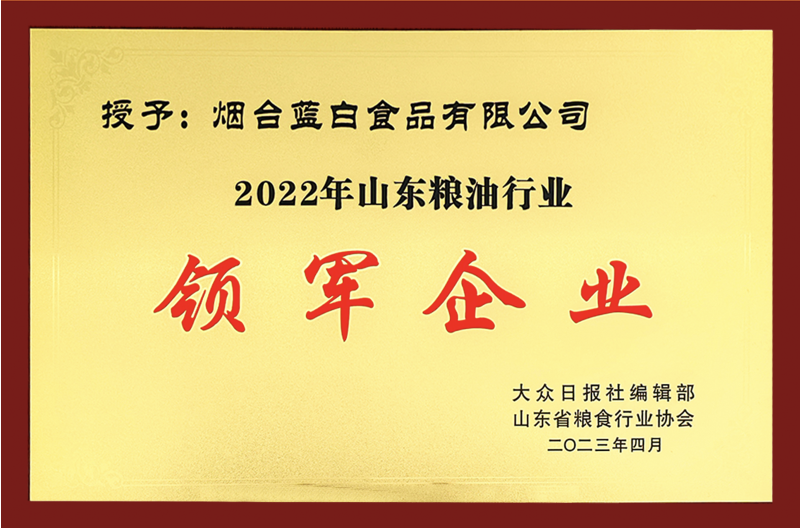 喜报丨蓝白食品荣获“山东粮油行业领军企业”！